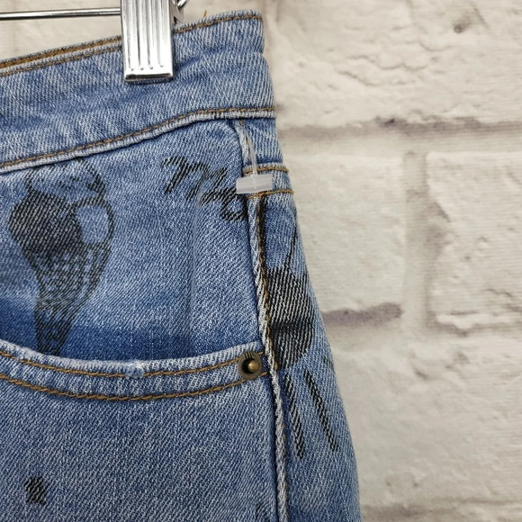 BDG Urban Outfitters Notched Graffiti Denim Mini Skirt Sz M - Picture 6 of 14